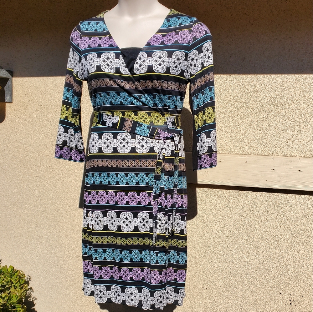 Diane Von Furstenberg Multi-Color Knot Print Wrap Dress